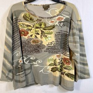 Reya Floral Print and Tie Dye Shirt. Size 1X. 3/4 Sleeve Gently Worn.